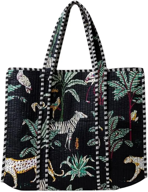 Quilted cotton tote — jungle safari
